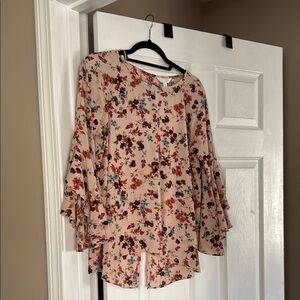 LC Lauren Conrad Pink Flutter Sleeve Blouse